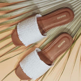 Crete Frayed Upper Slip On Sandal - White