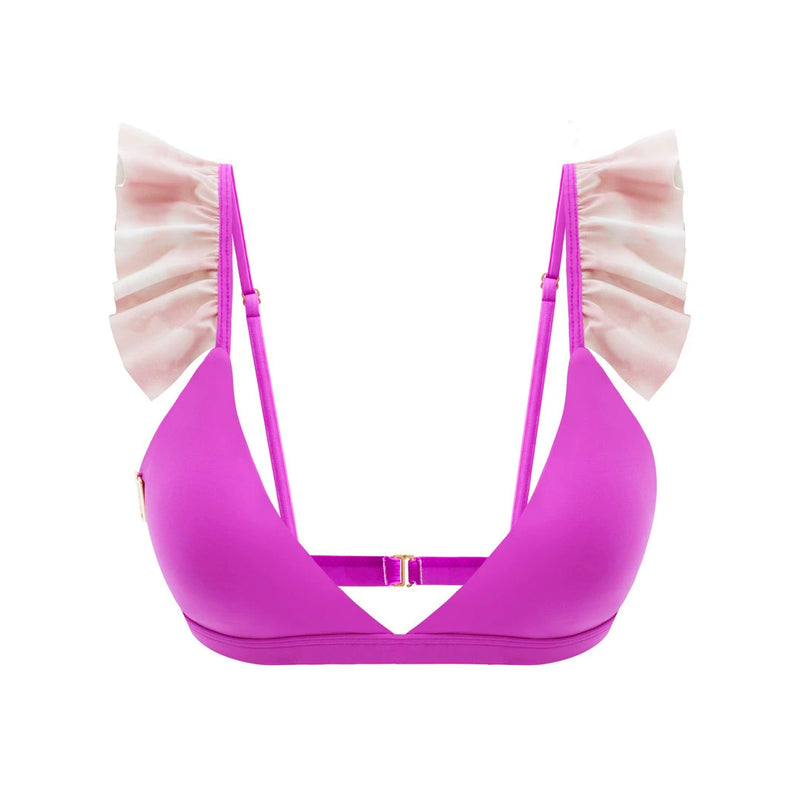 Bralette Shoulder Ruffle - Pink & Cloud Print